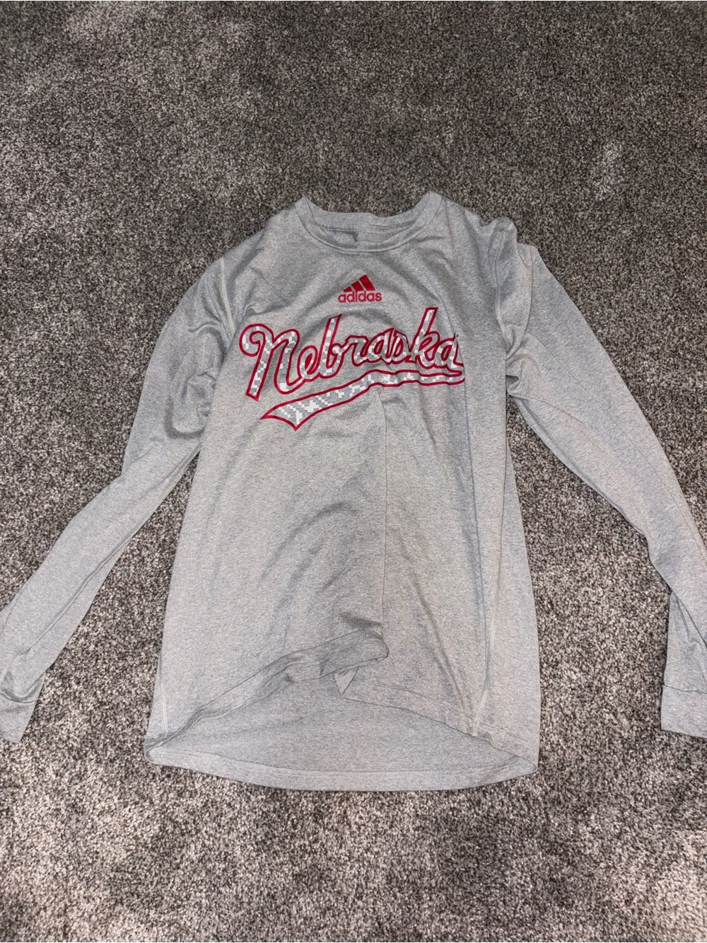 adidas Light Gray Nebraska Long Sleeve Performance Top